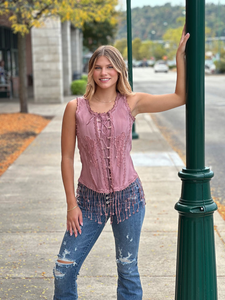 Pink Lace Fringe Corset