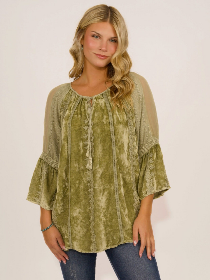 Boho Velvet Peasant Blouse