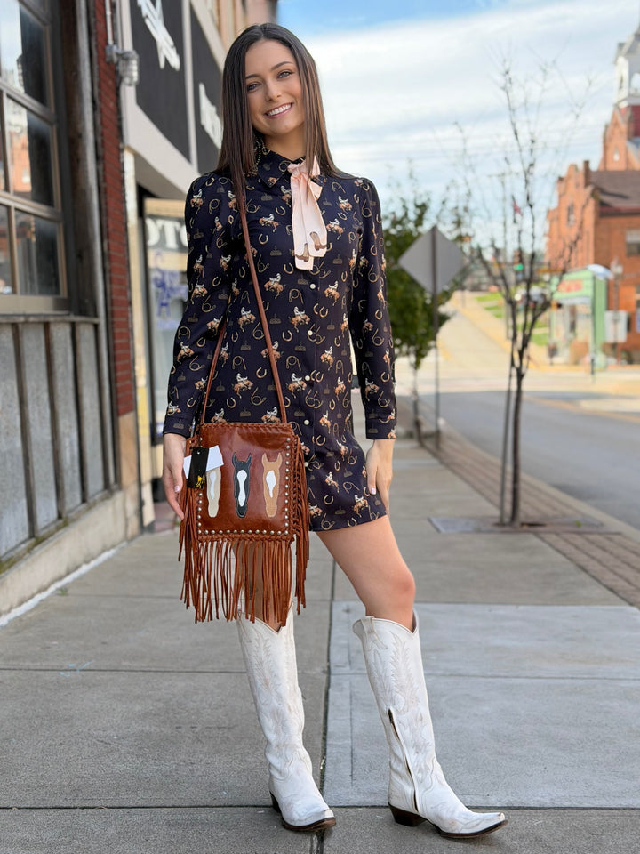 Cowgirl Charm Bow-Tie Western Print Dress