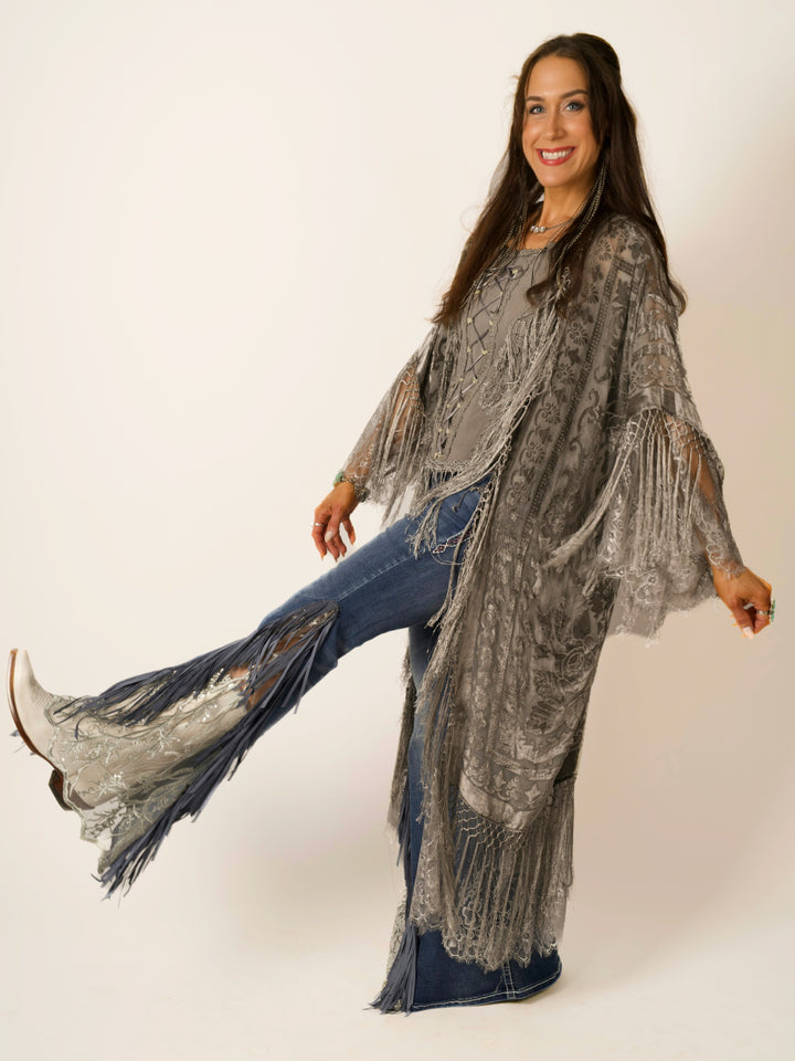 Stevie Nicks Burnout Velvet & Lace Duster