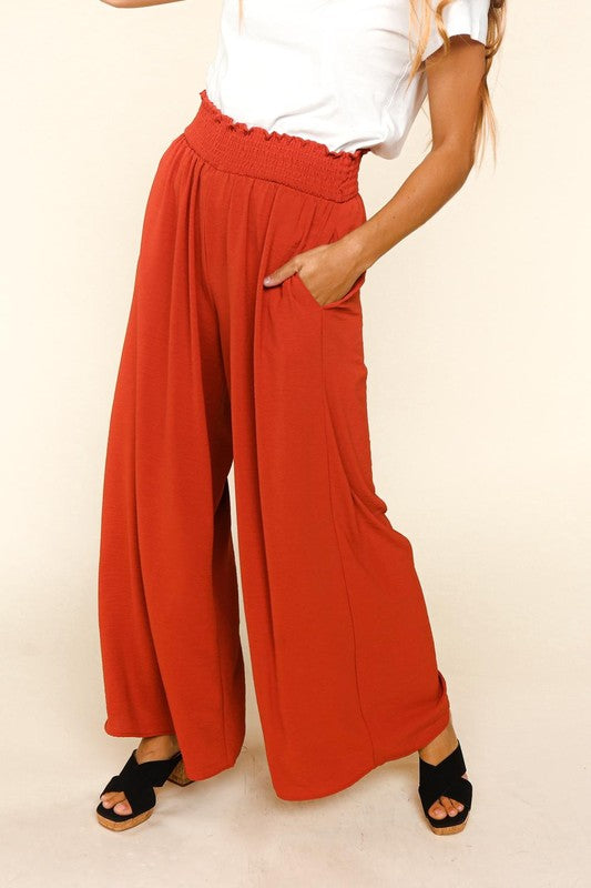 Smocked Waist Wide Leg Pants - Salt and Grace Boutique