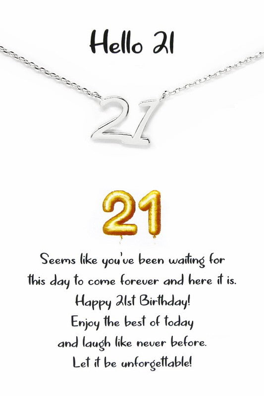 HELLO 21 Birthday Pendant Simple Chain Necklace - Salt and Grace Boutique