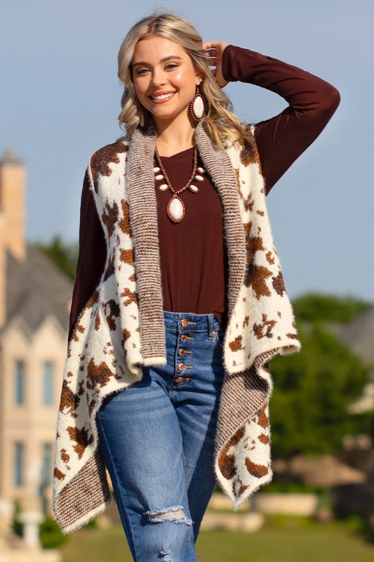 Cow Print Sweater Vest - Salt and Grace Boutique