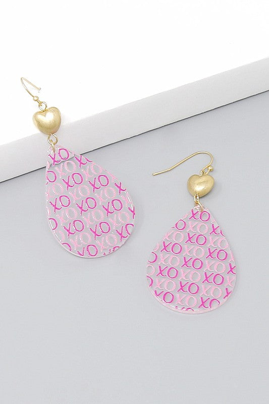 Heart Print XOXO Teardrop Acrylic Earrings - Salt and Grace Boutique