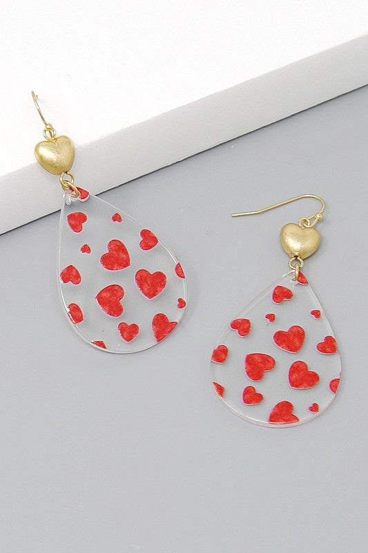 Heart Print XOXO Teardrop Acrylic Earrings - Salt and Grace Boutique