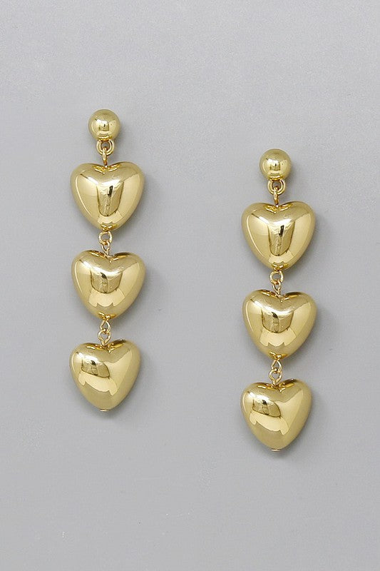 Triple Puffed Heart Dangle Earrings - Salt and Grace Boutique