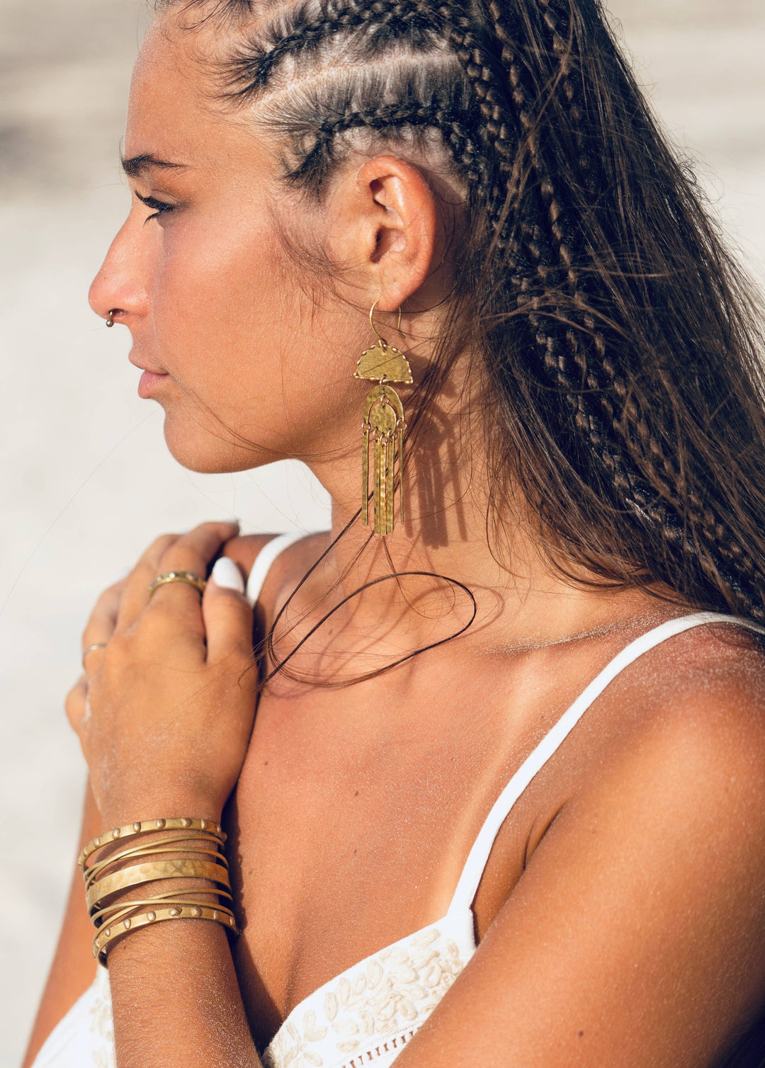Exclusive Hammered Brass Chandelier Boho Earrings