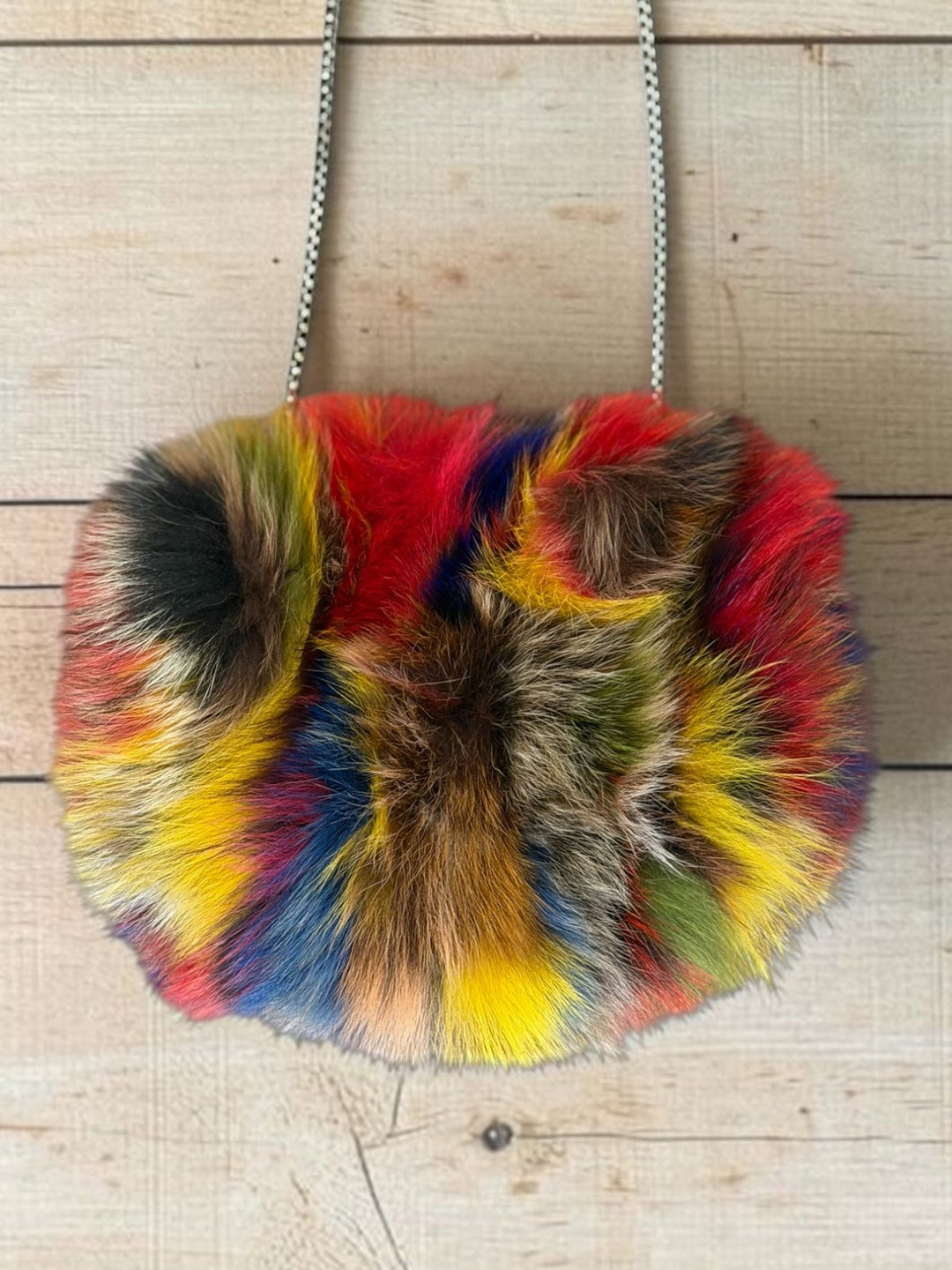 Multi Color Fox Fur Muff Purse