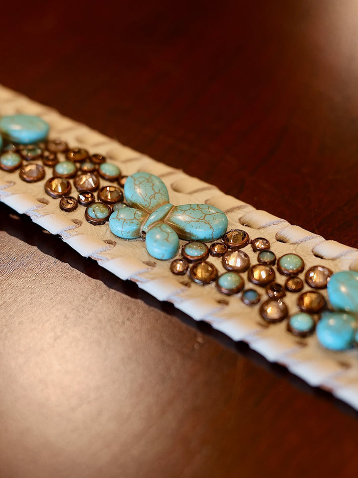 Bone Turquoise Butterfly Crystal Cuff Bracelet