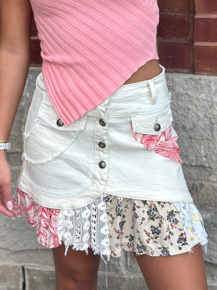 POL Playful Patchwork Mini Skirt