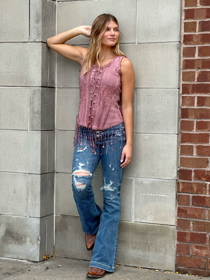 Pink Lace Fringe Corset