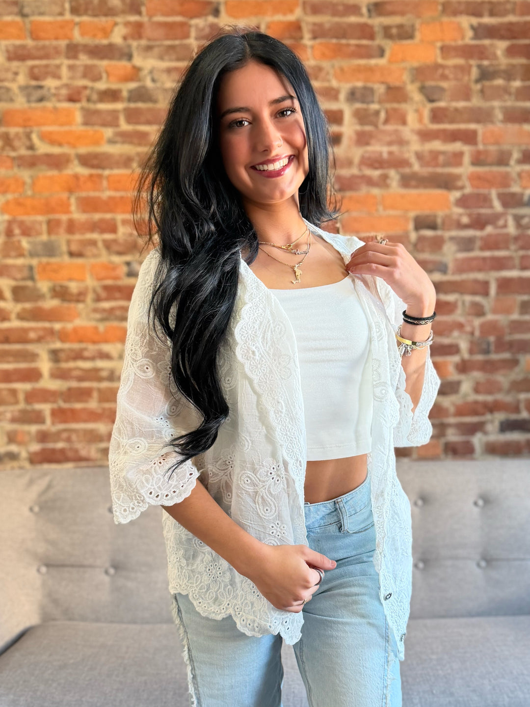 POL Crochet Button Up Cardigan