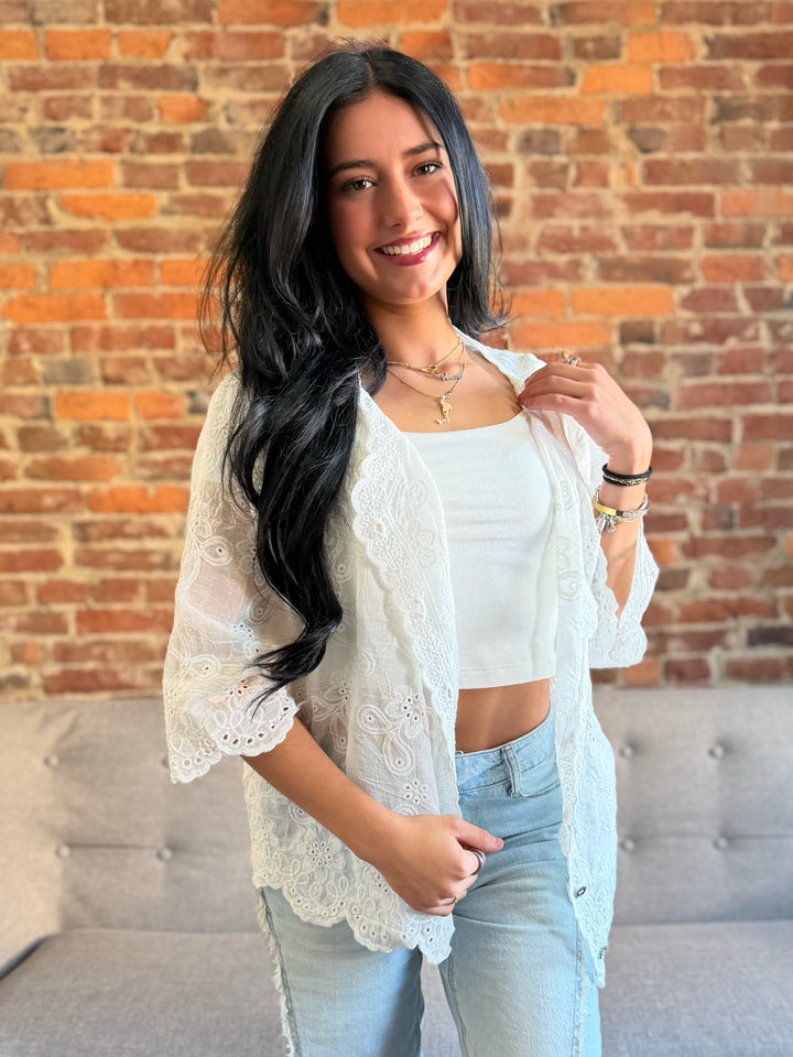 POL Crochet Button Up Cardigan