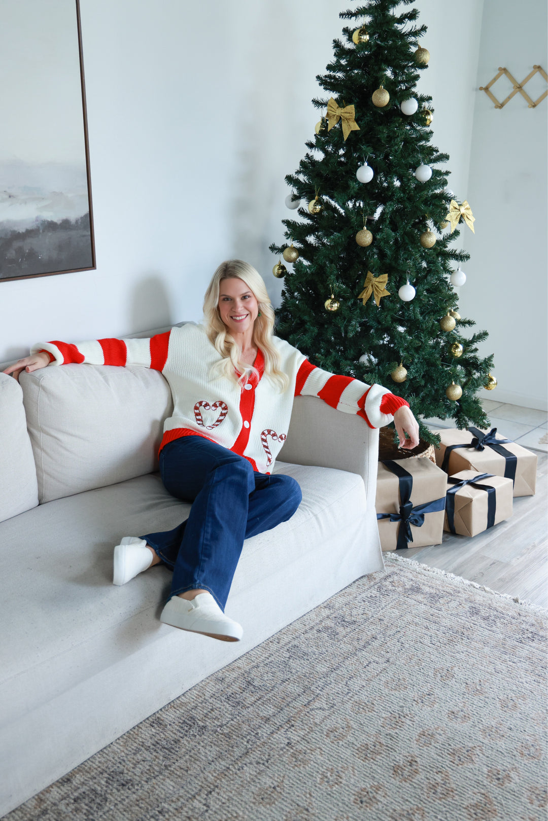 Candy Cane Button Up Sweater