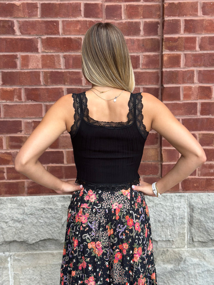 Scalloped Lace Trim Corset Knit Tank Top