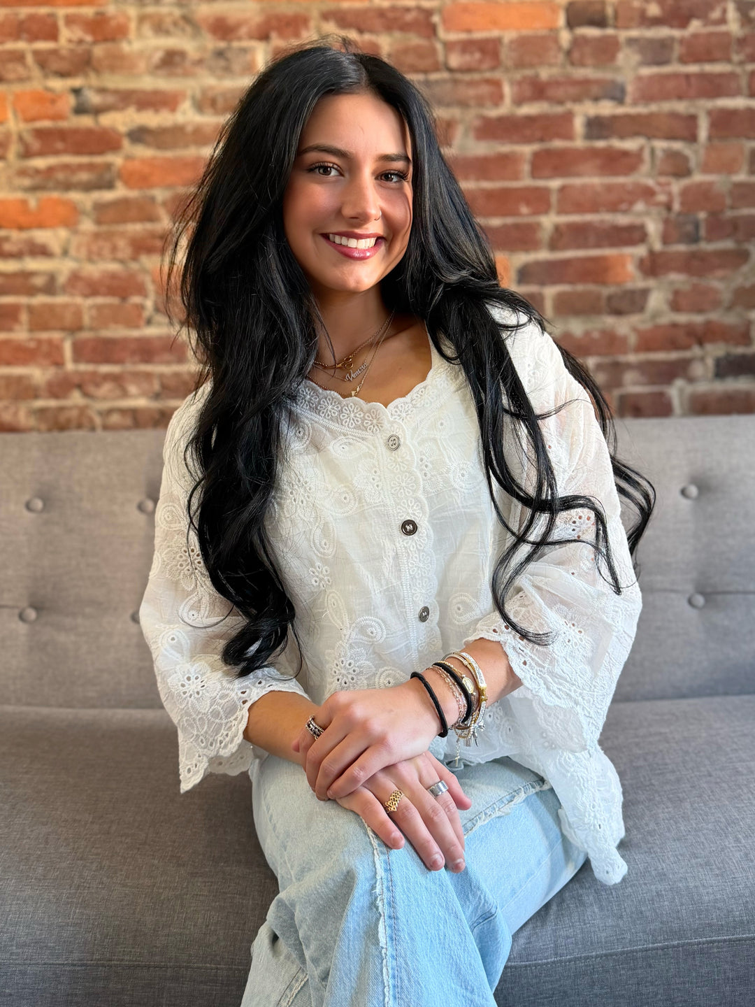 POL Crochet Button Up Cardigan