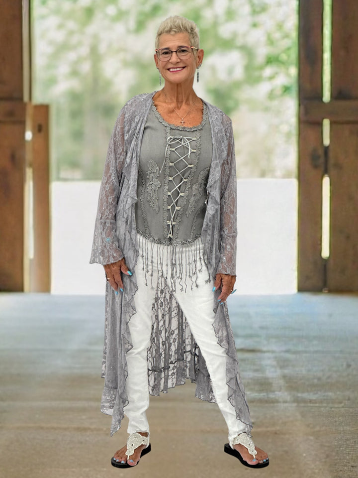 Charlotte’s Timeless Rhinestone Lace Duster