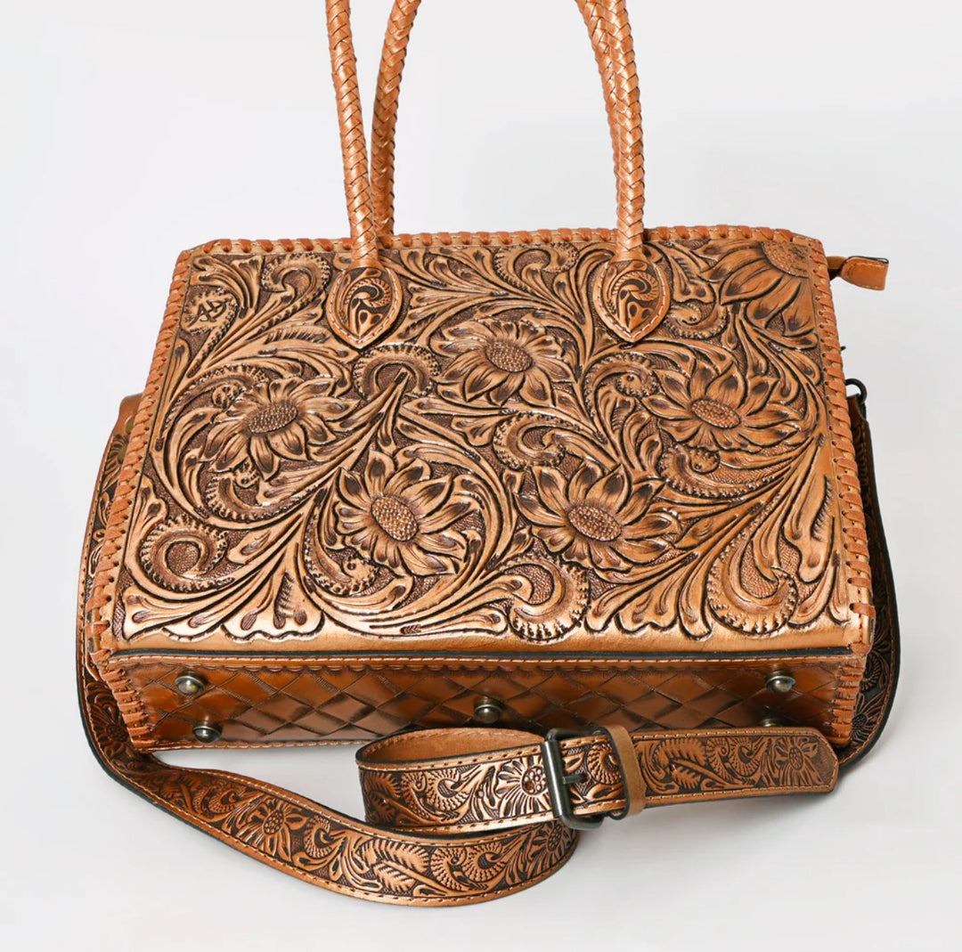 Golden Girl Tooled Leather Tote Bag