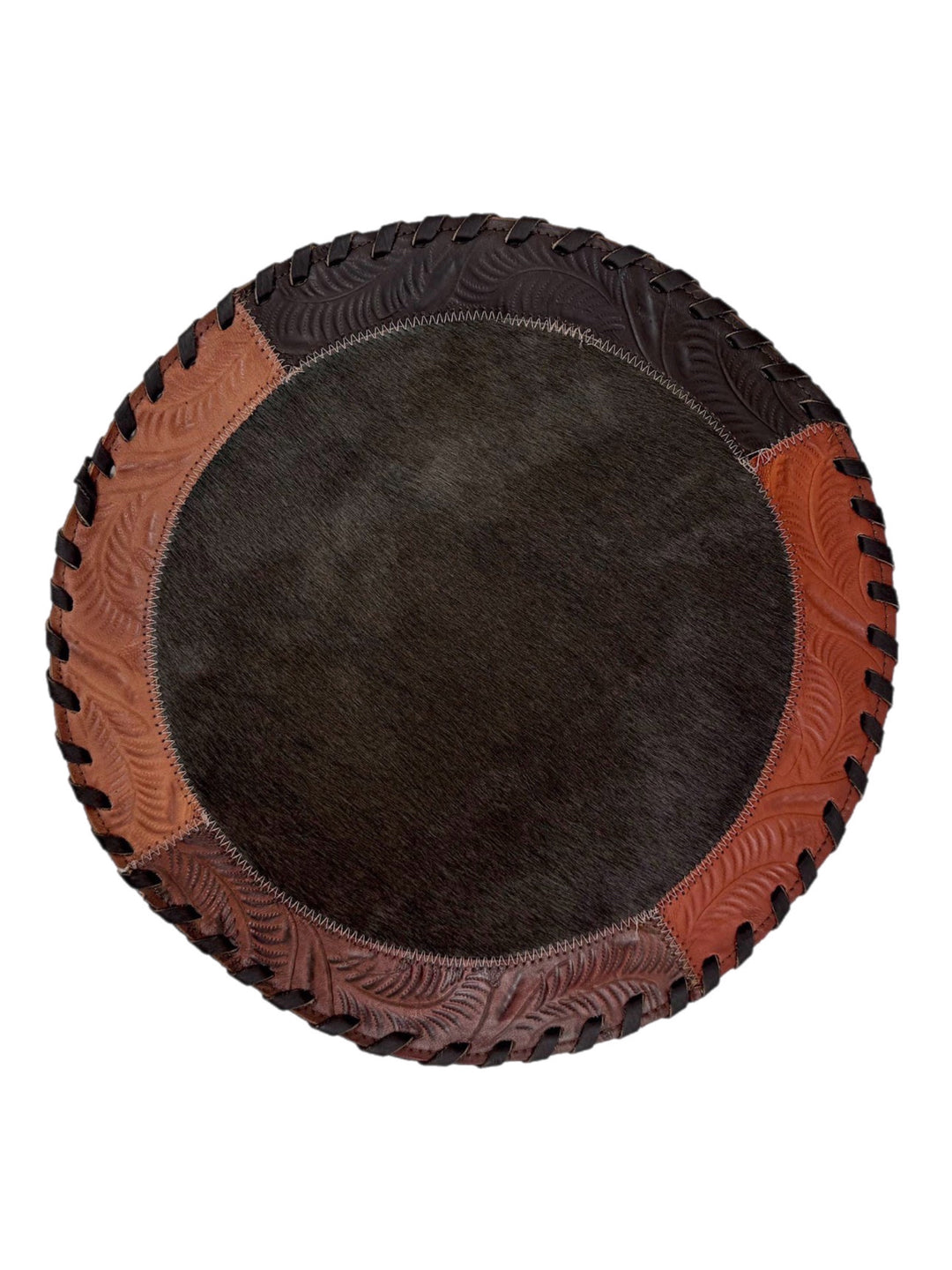 13” Round Leather Trim Cowhide Placemats