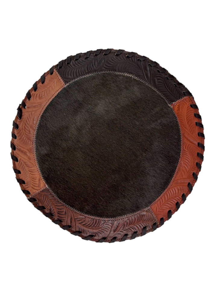 13” Round Leather Trim Cowhide Placemats