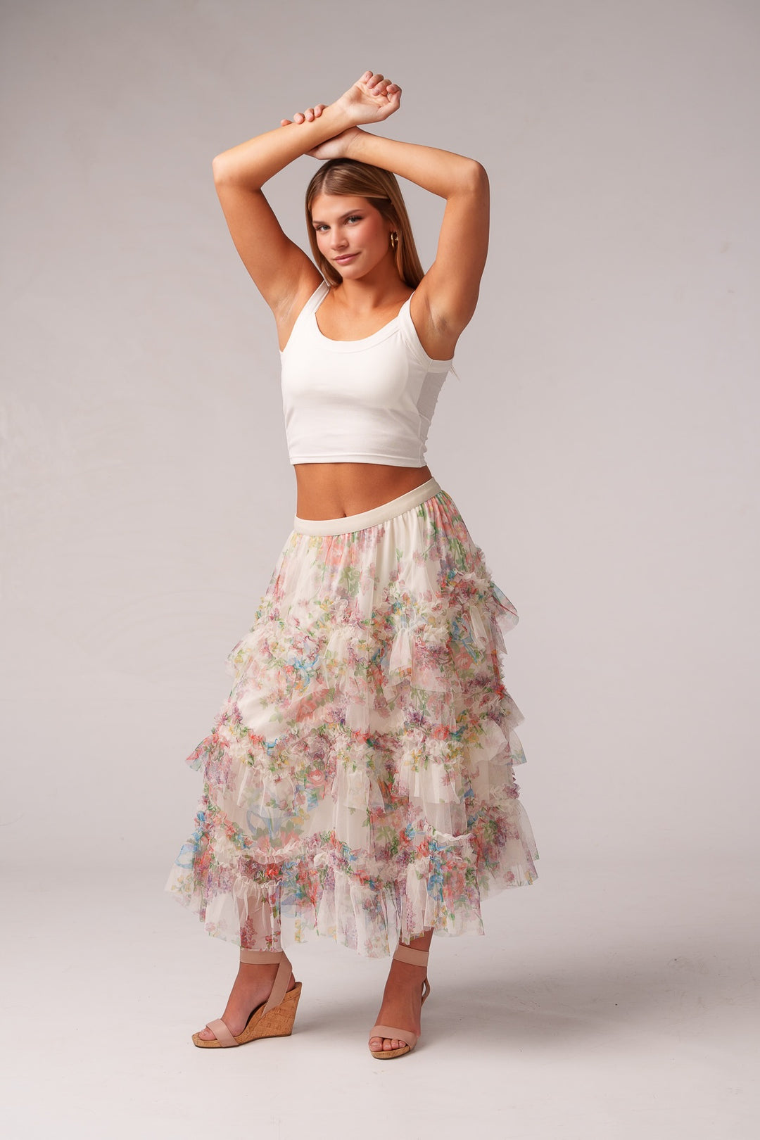 Ruffle Floral Maxi Skirt