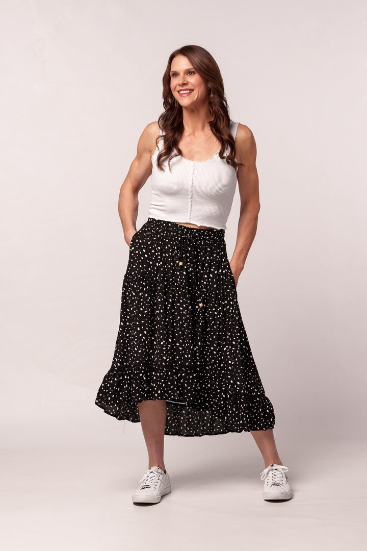 Tiered Elegance High Low Midi Skirt