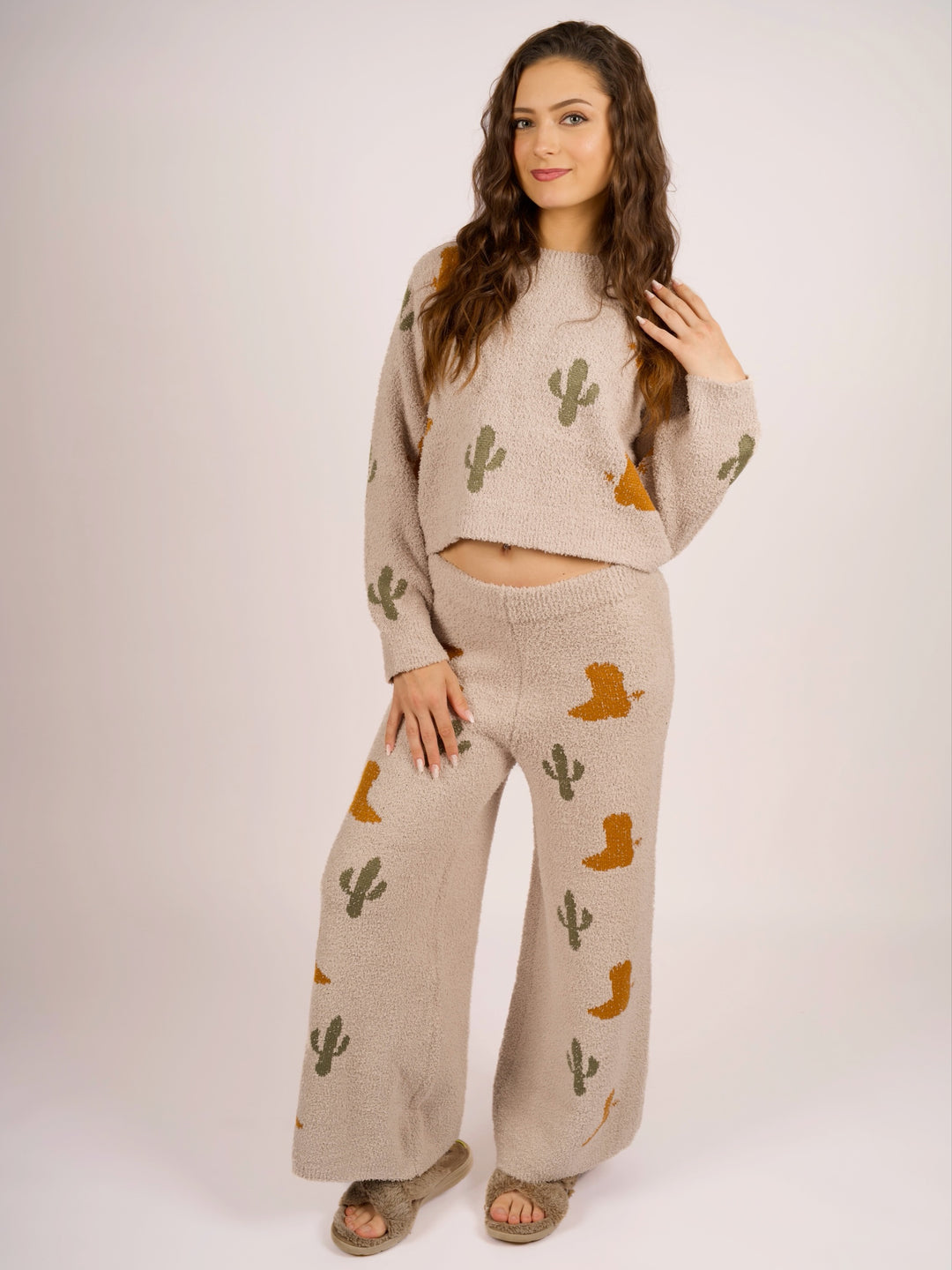 Southwest Cactus Western Knit Loungewear Set for Women