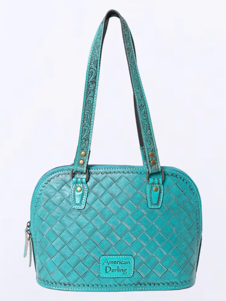 American Beauty Turquoise Hand Tooled Leather Purse