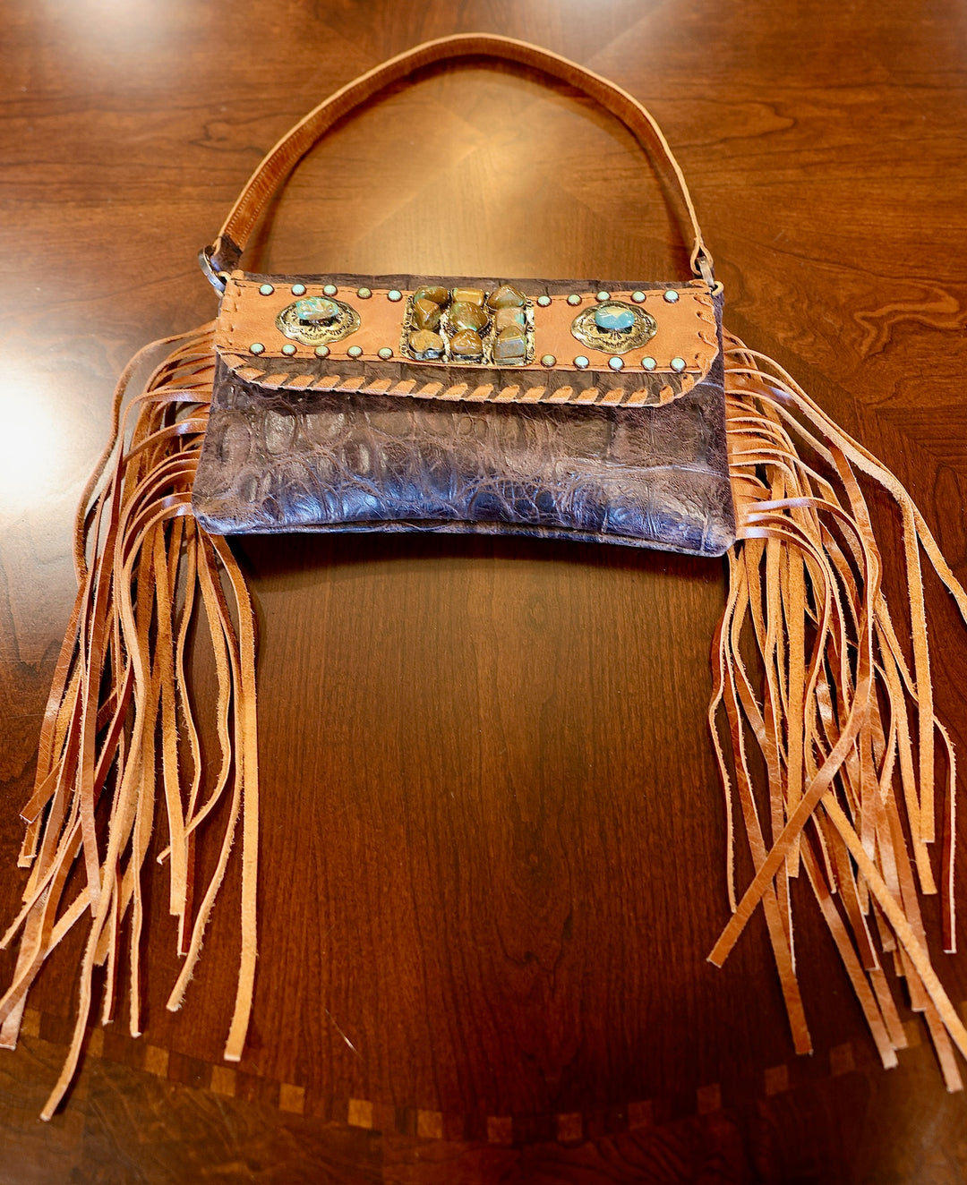 Kurtman Turquoise Stone Fringe Purse