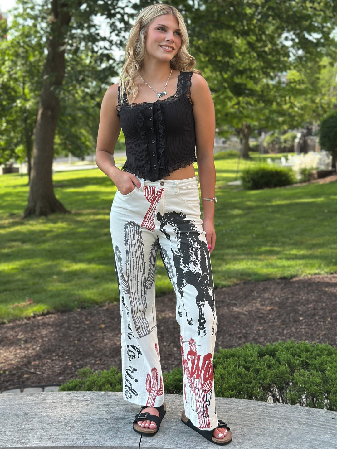 Wild West Wide Leg Graphic Print Jeans