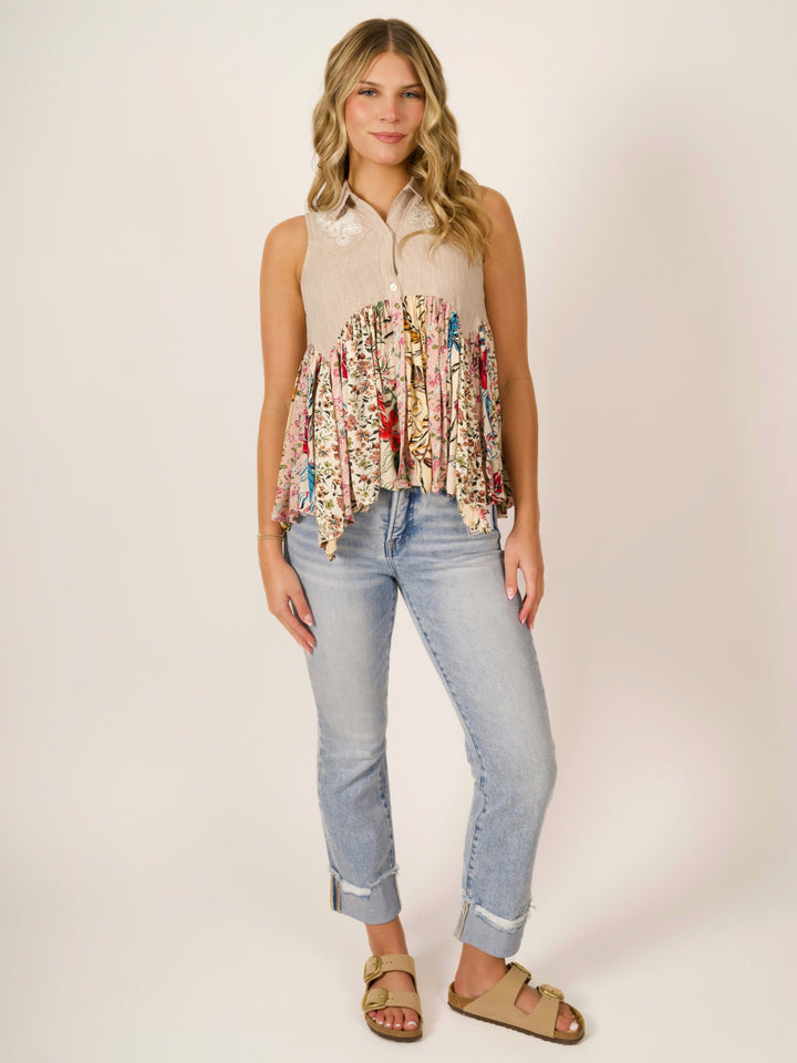 Breezy Escape Floral Boho Sleeveless Tunic  Babydoll Top