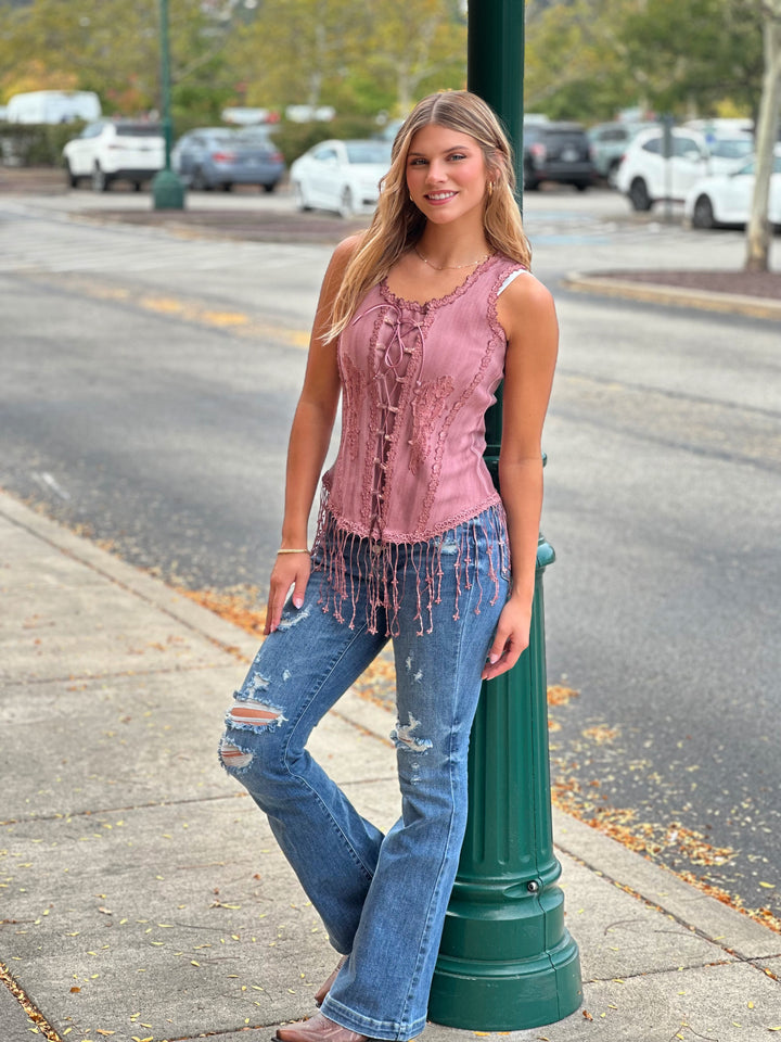 Pink Lace Fringe Corset