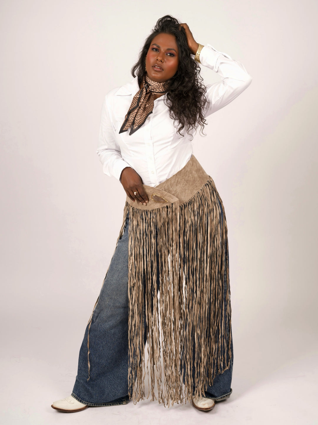 Lainey Long Fringe Cognac Western Belt by Pat Dahnke