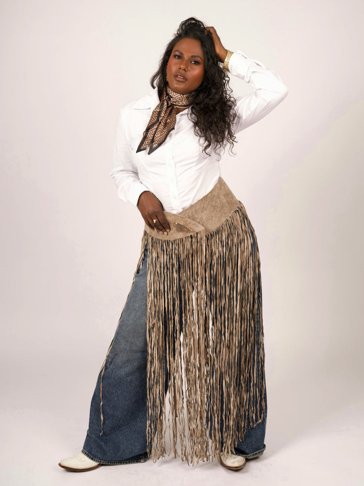 Lainey Long Fringe Cognac Western Belt by Pat Dahnke