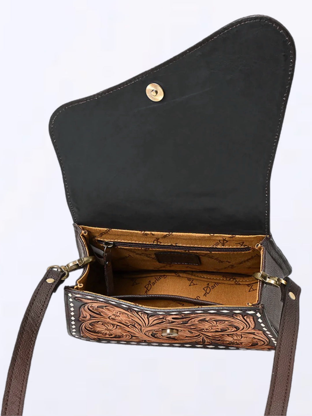 Premium Full-Grain Leather Crossbody Bag with Floral Tooling