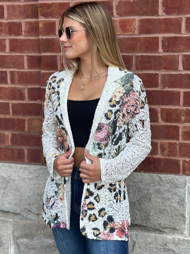 Floral Lace Sequin Blazer