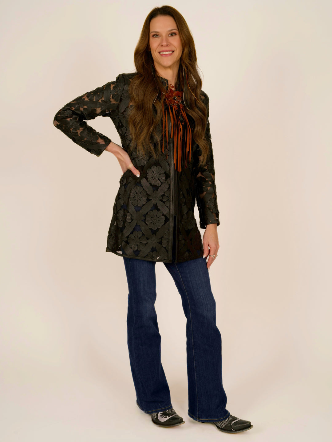 Black Laser Cutout Leather Jacket