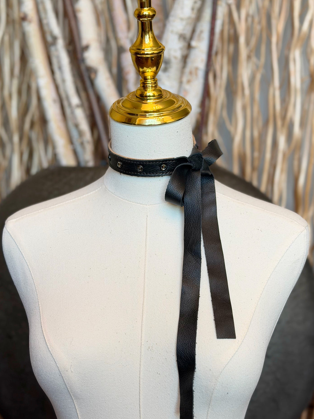 Black Smokey Crystal Leather Choker Necklace