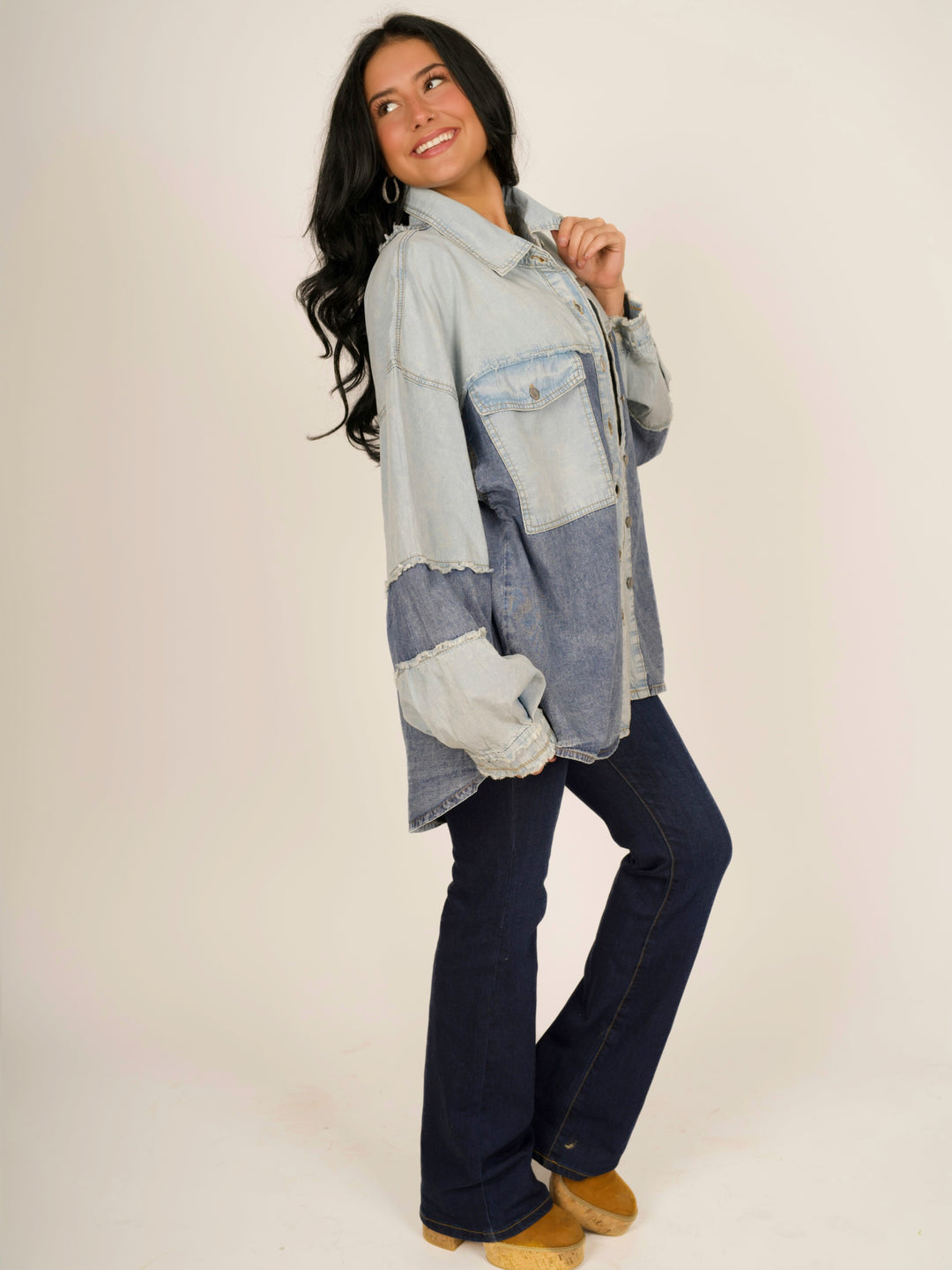 POL Two Toned Oversized Denim Shacket