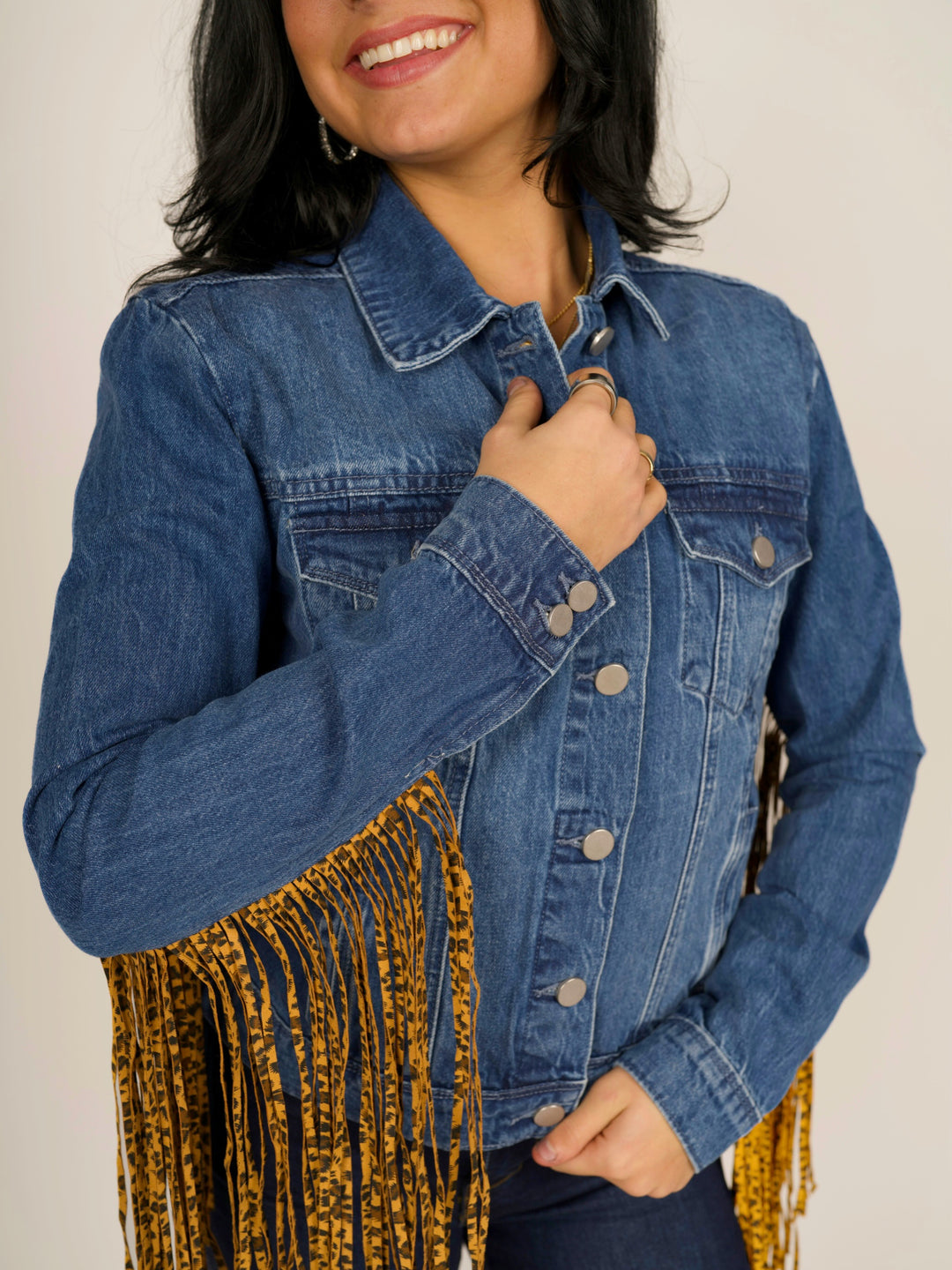Leopard Fringe Jean Jacket