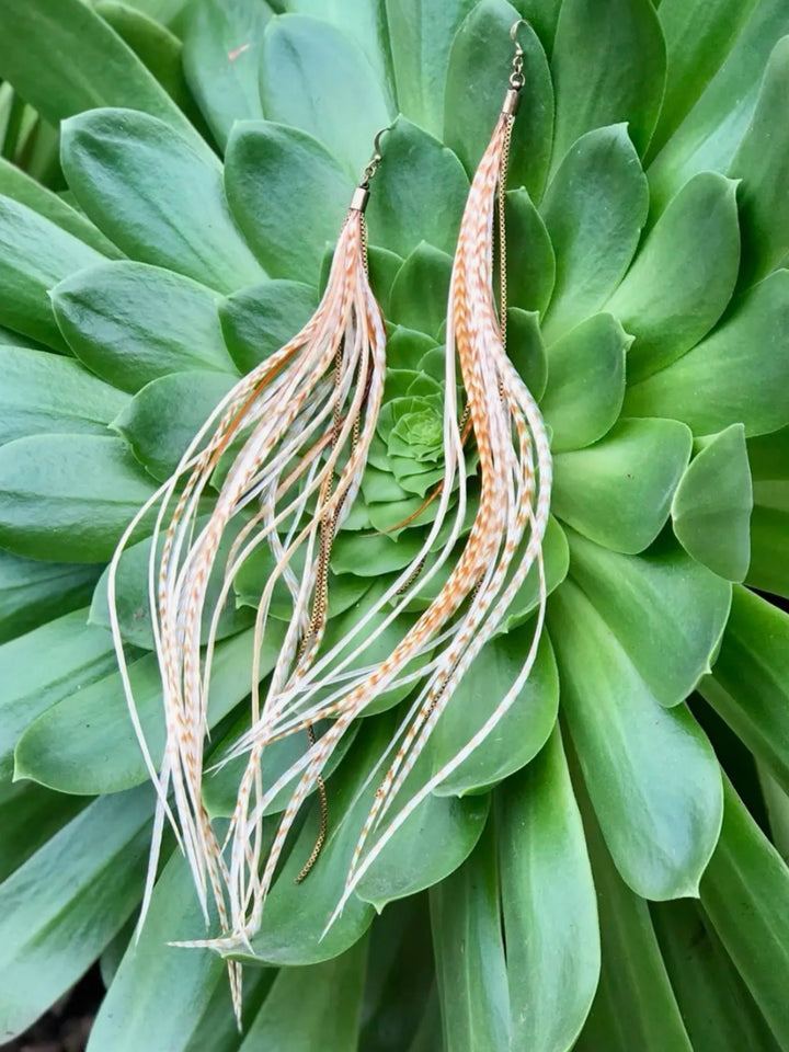 Luxuriously Long Handcrafted Boho Feather Earrings