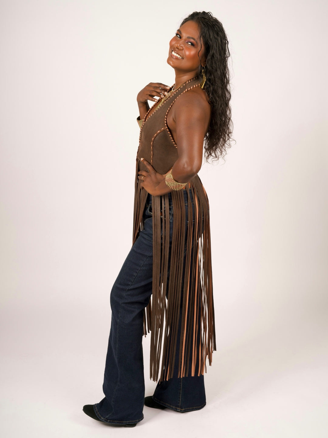 Leather Fringe Halter Top