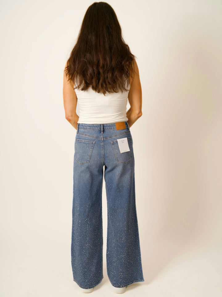 Medium Wash Rhinestone Wide Leg Jeans