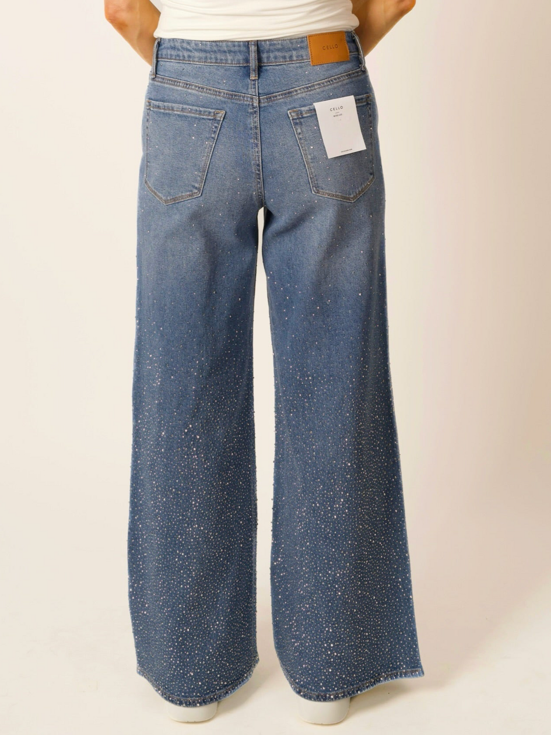 Medium Wash Rhinestone Wide Leg Jeans