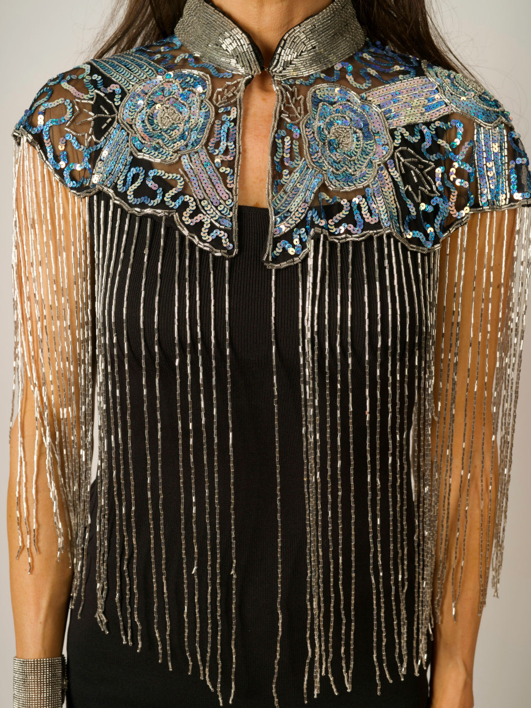 Iridescent Blue Beaded Cape