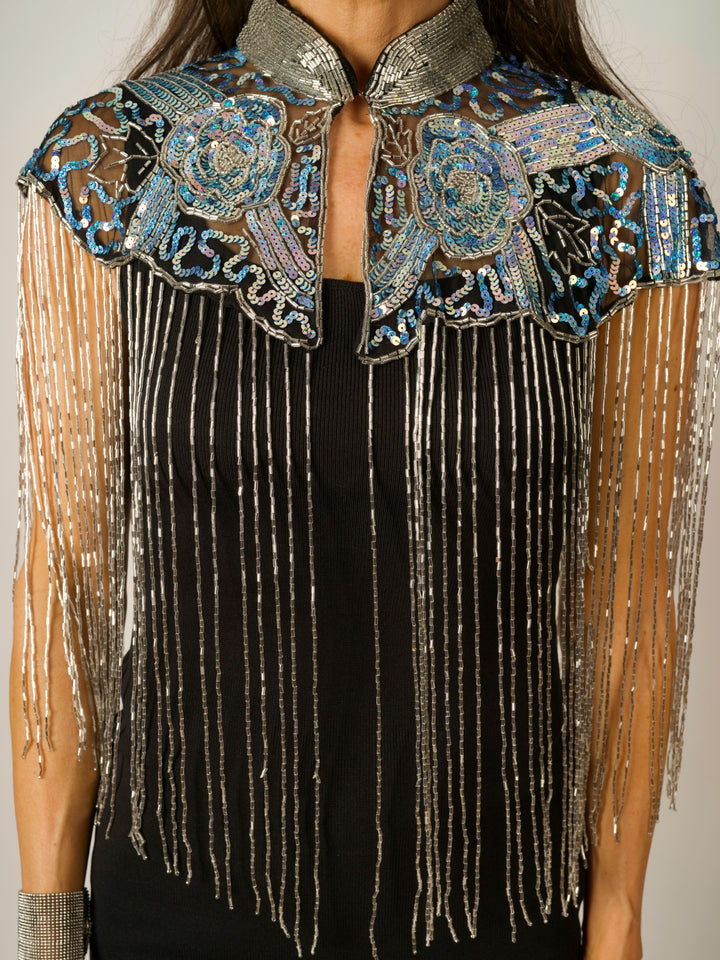 Iridescent Blue Beaded Cape
