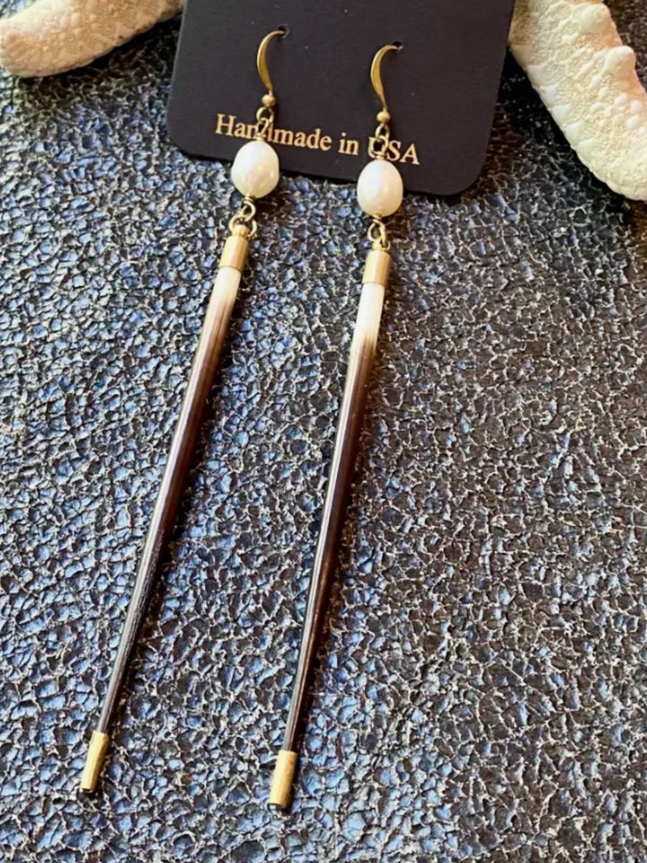 Porcupine Quill & Freshwater Pearl Dangle Earrings