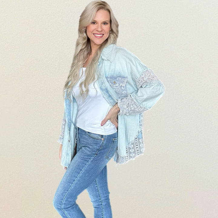 Graceful Lace Button Up Shirt - Salt and Grace Boutique