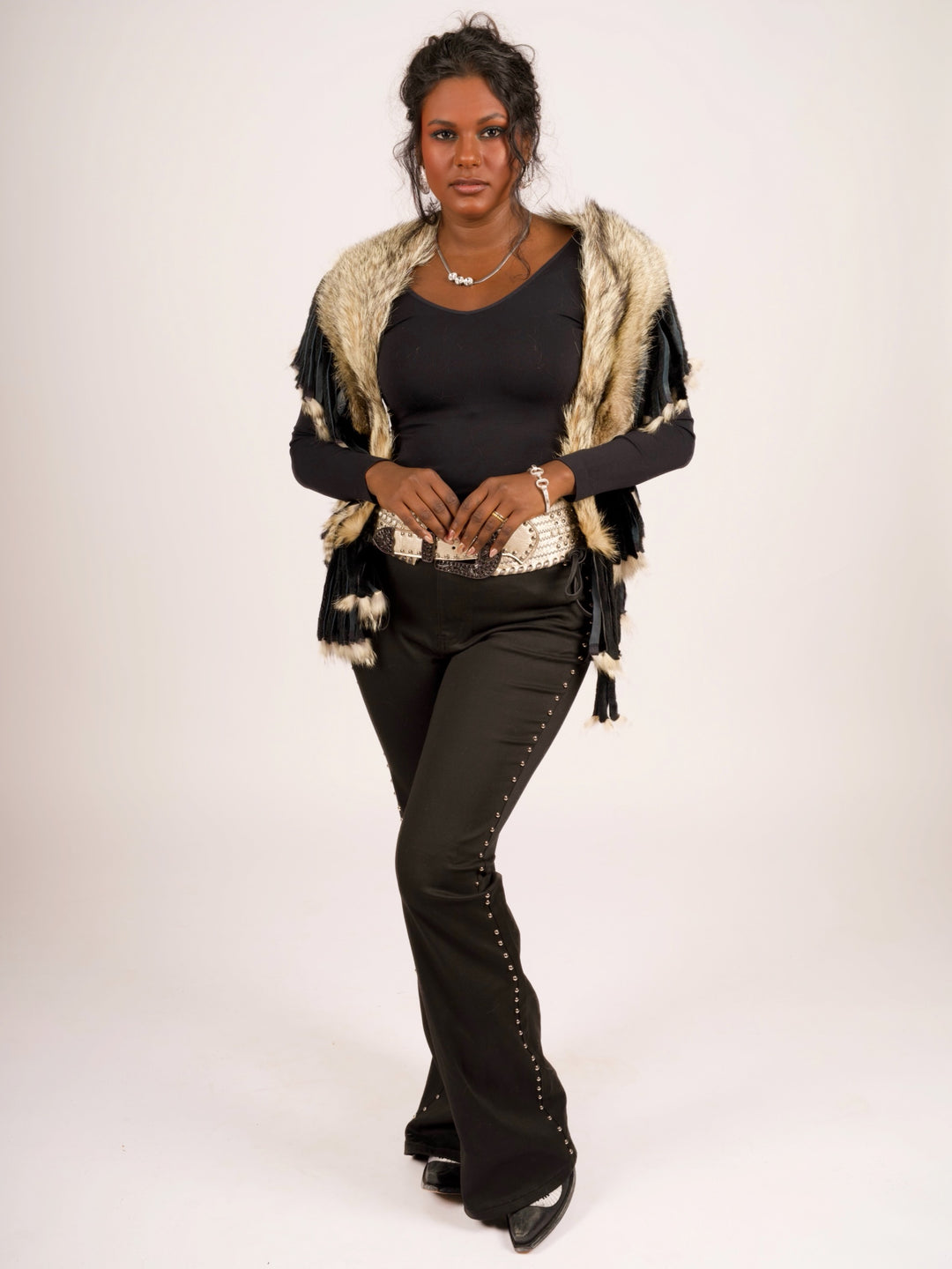 Natural Coyote Fur Collar with Rabbit Fur Fringe