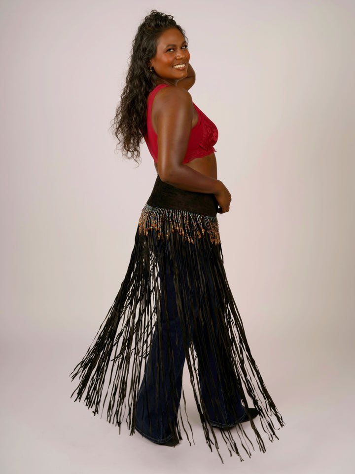 Long Suede Fringe Western Belt with Iridescent Beading by Pat Dahnke